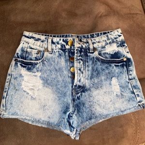 Distressed jean shorts